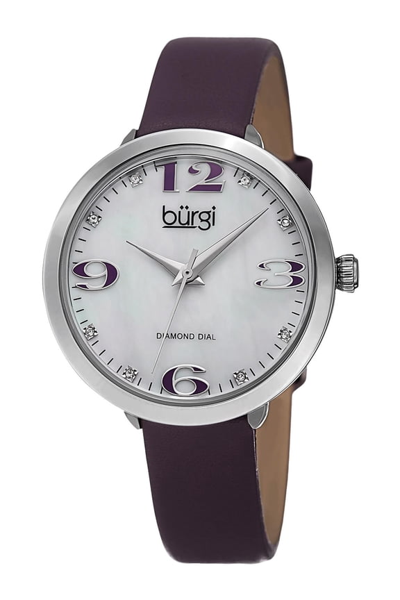 BUR119PU 38mm Metal Case Purple Calfskin Mineral Women's Watch