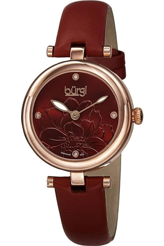 BUR128RD 31.5mm Metal Case Red Calfskin Mineral Women's Watch