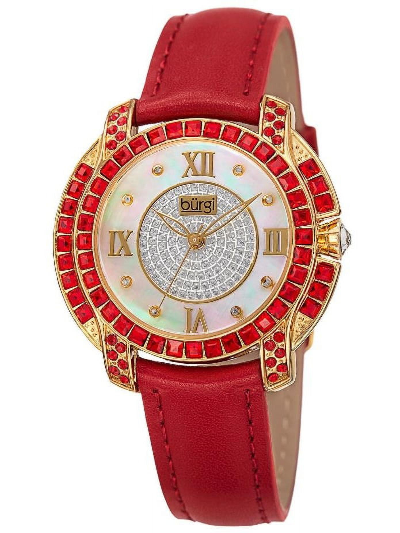 BUR156RD Swarovski Crystal Mother of Pearl Diamond Red Womens Watch