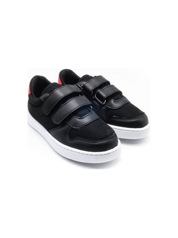 BURBER Kids Sneakers Lightweight Breathable Hook & Loop Casual Shoes for Boys & Girls, Comfortable Everyday Walking Shoes Black 26