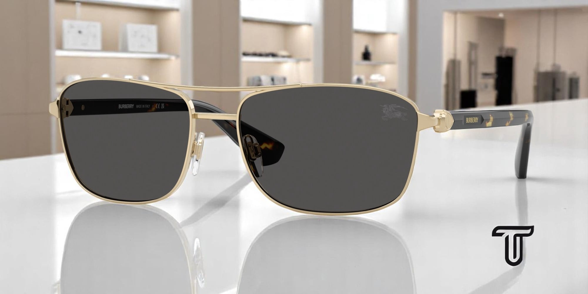 Burberry BE3163 110987 60mm Rectangle Sunglasses Men's Gold