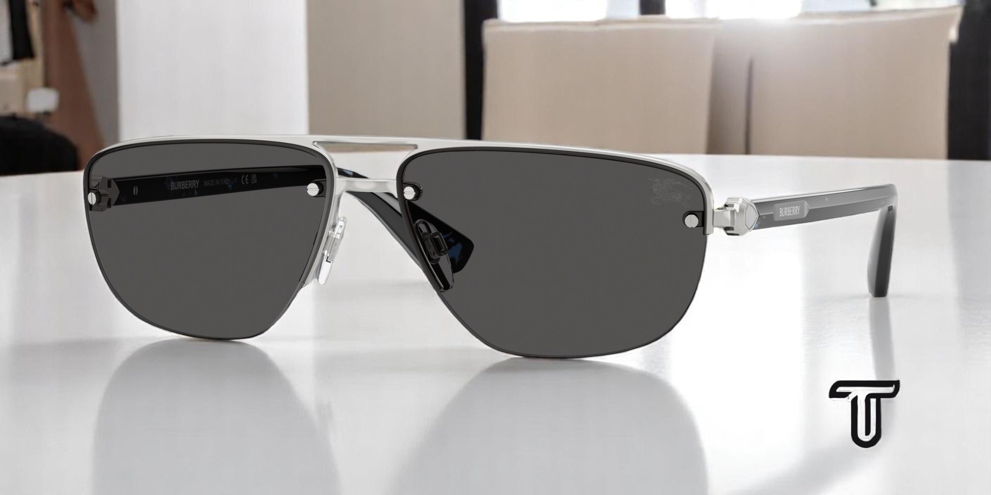 BURBERRY BE3164 100587 Silver Dark Grey 62 mm Men's Sunglasses