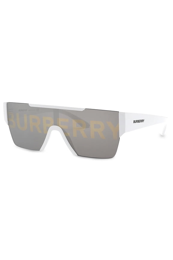 Men's White Flat Top Shield Sunglasses with Brand Graphic Mirror Lens Made in Italy