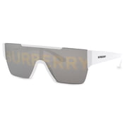 Burberry Mens White Flat Top Shield Sunglasses with Brand Graphic Mirror Lens Made in Italy