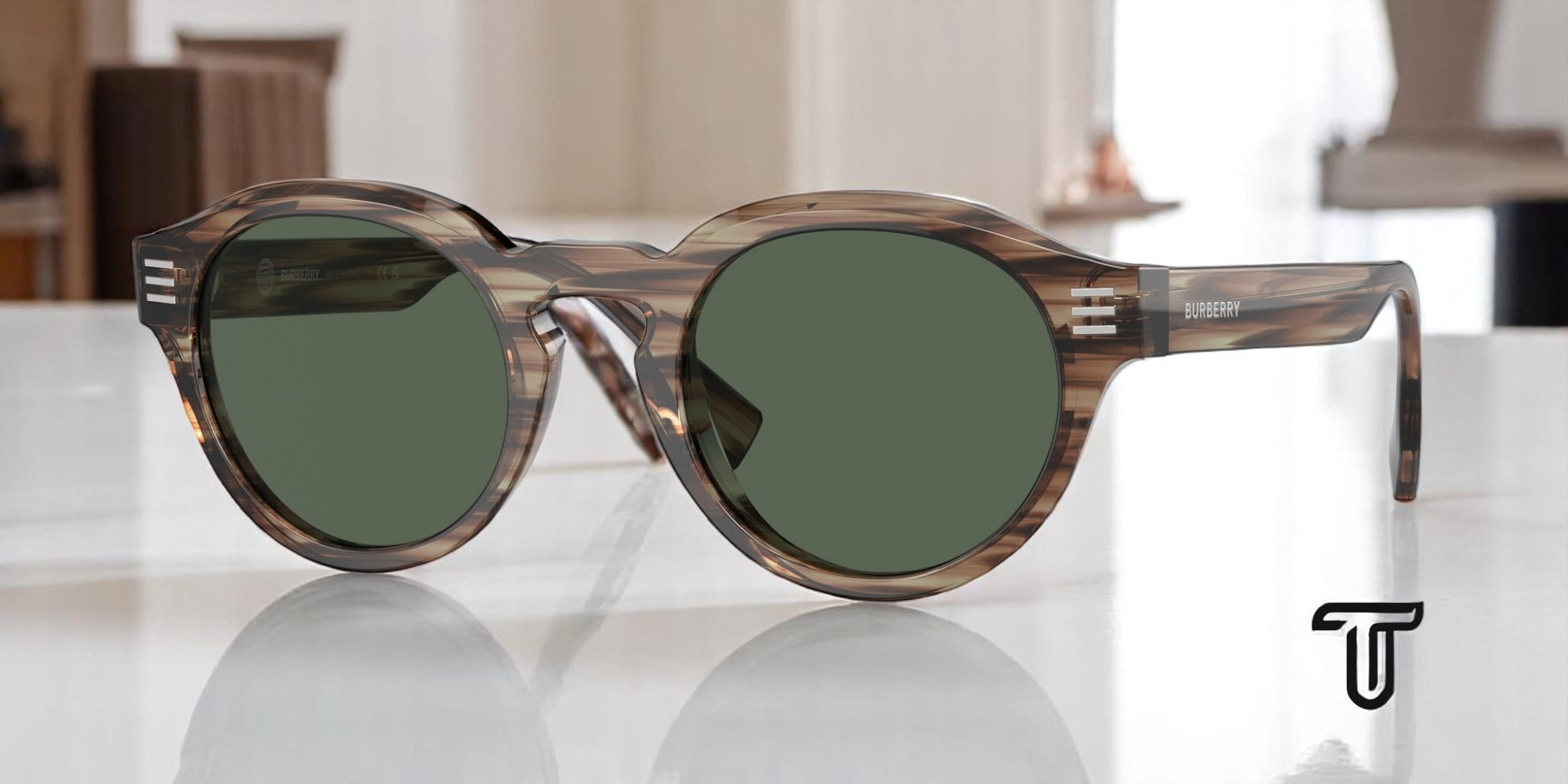 Burberry Dark Green Round Sunglasses Burberry Green Round Sunglasses for Women for sale | eBay main image 3
