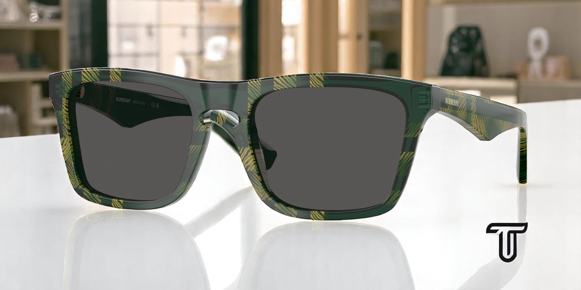 BURBERRY BE4434F 412587 Check Green Dark Grey 57 mm Men display picture 2