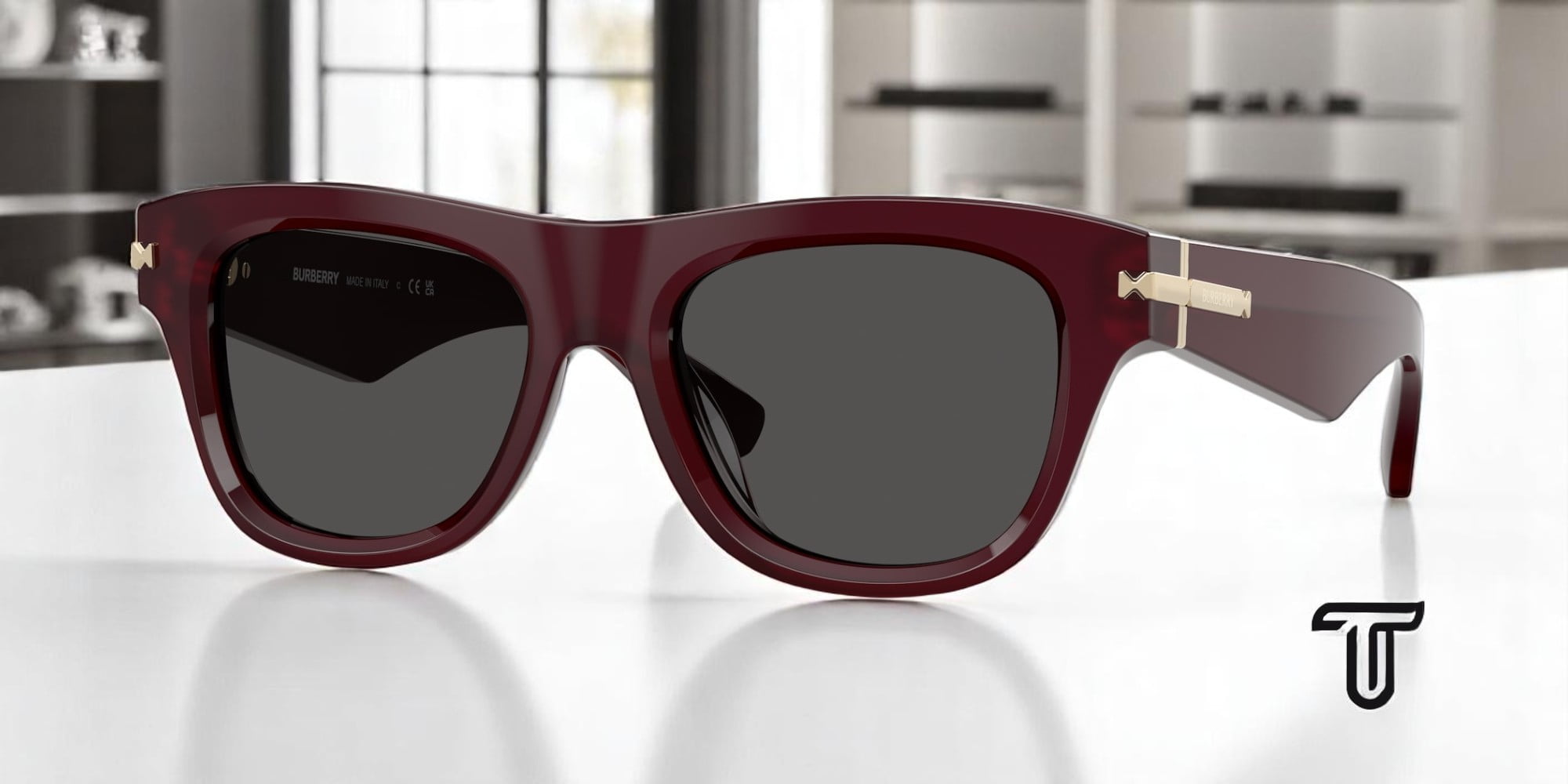 BURBERRY BE4438U 326587 Bordeaux Dark Grey 53 mm Men's Sunglasses