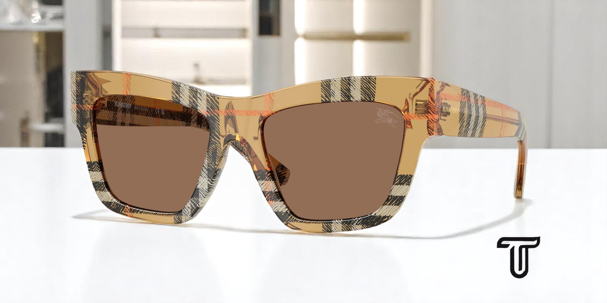 BURBERRY BE4449 414673 Check Sand Dark Brown 53 mm Women display picture 1