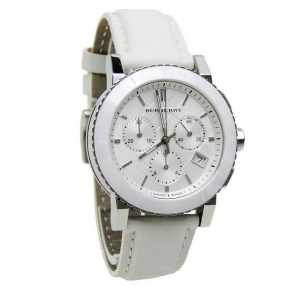 BURBERRY City Chronograph White Dial White Leather Unisex Watch BU9701