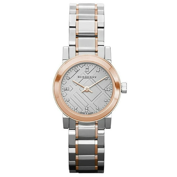 BURBERRY Heritage Grey Dial Two-tone Stainless Steel Ladies Diamond Watch BU9214