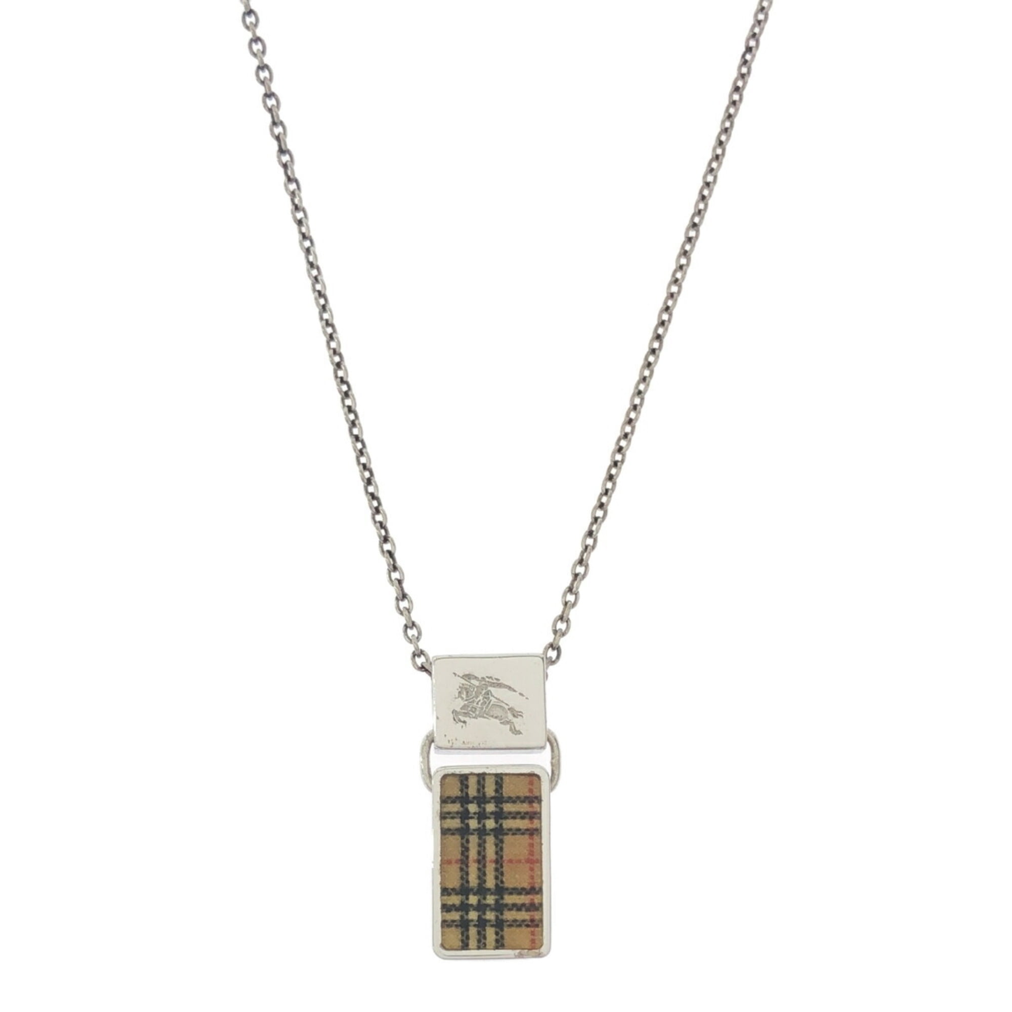 Pre-Owned BURBERRY Nova Check Silver Necklace VINATGE AG925 SILVER