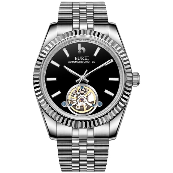 BUREI Men's Classic Luxury Watch Stainless Steel Waterproof Machine Watch Fashion Double Watches Date Sapphire Crystal