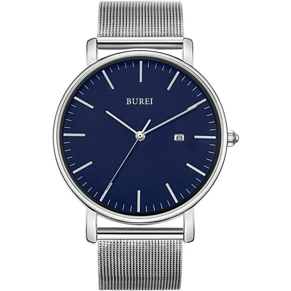 BUREI Men's Wrist Watches,Minimalist Analog Quartz Watches for Men with Mesh Band,Gifts for Men