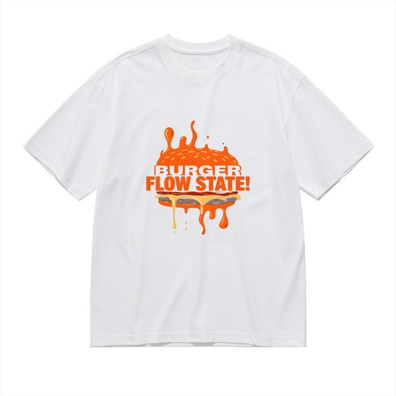 BURGER FLOW STATE,Melting Cheese Burger Print, Vintage T Shirt, Cotton T-Shirt for Men, 23666302,XXL