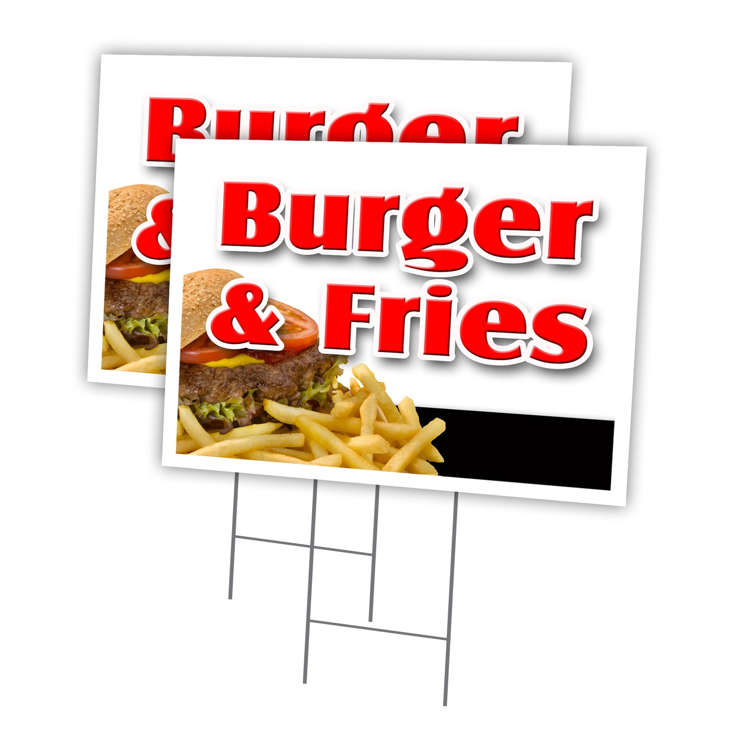 BURGER & FRIES 2 Pack Of 12" x 16" Yard Sign & Stake | Advertise Your Business | Stake Included Image On Front Only | Made in The USA