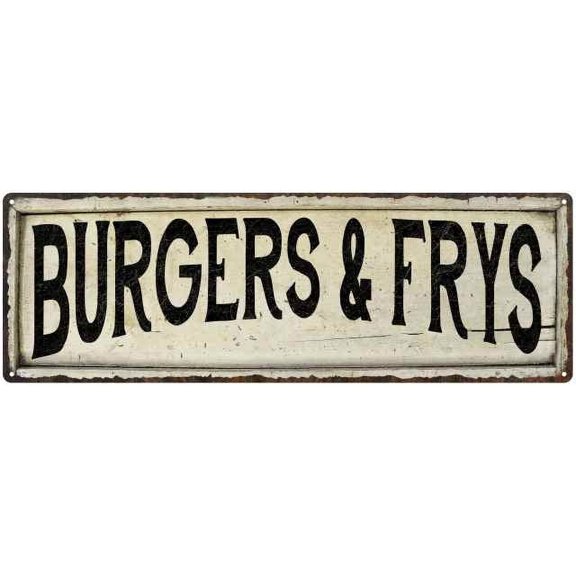 BURGERS & FRYS Farmhouse Style Wood Look Sign Gift 6x18 Metal Decor 206180028107