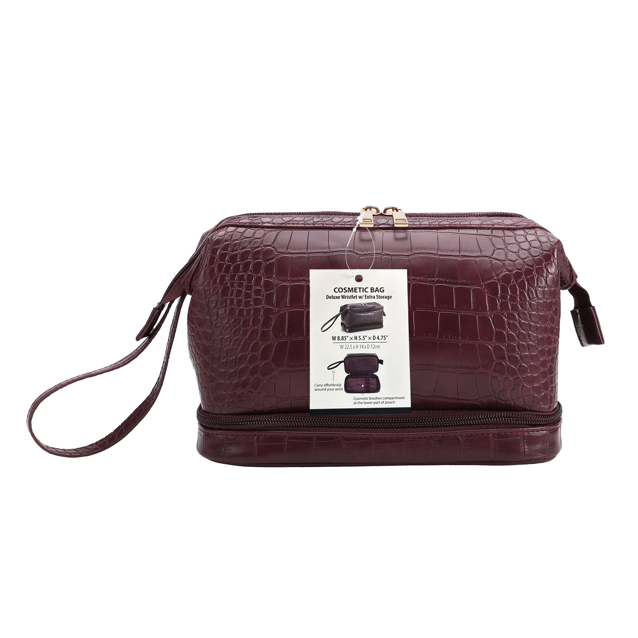 Walmart Deluxe Cosmetic Bag with Wristlet and Extra Storage, Wine