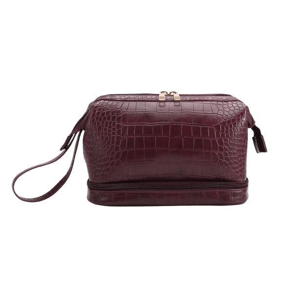 Walmart Deluxe Cosmetic Bag with Wristlet and Extra Storage, Wine Red Croc