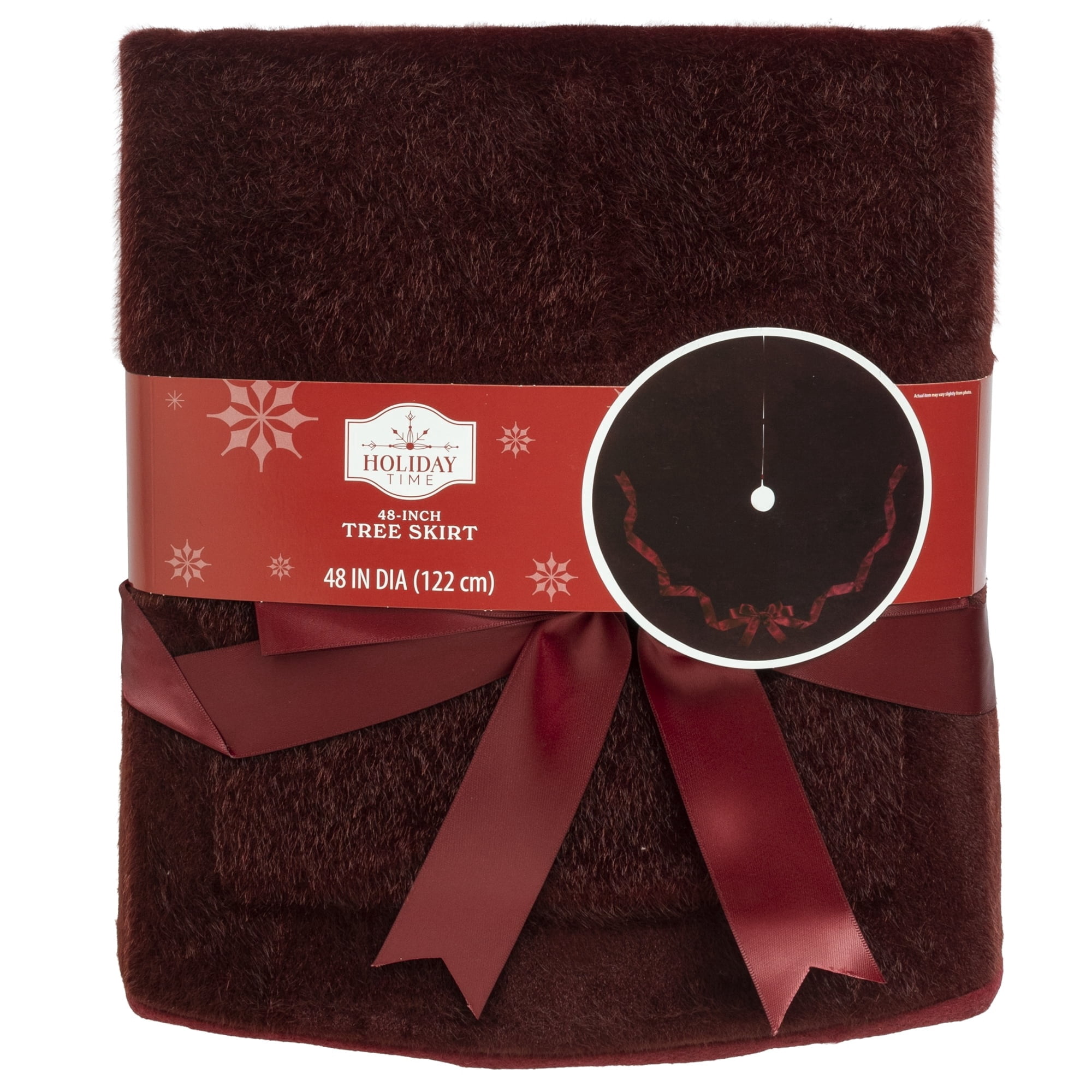 Mohair Christmas Tree Skirt with Ribbon Bow, Burgundy, 48", by Holiday Time