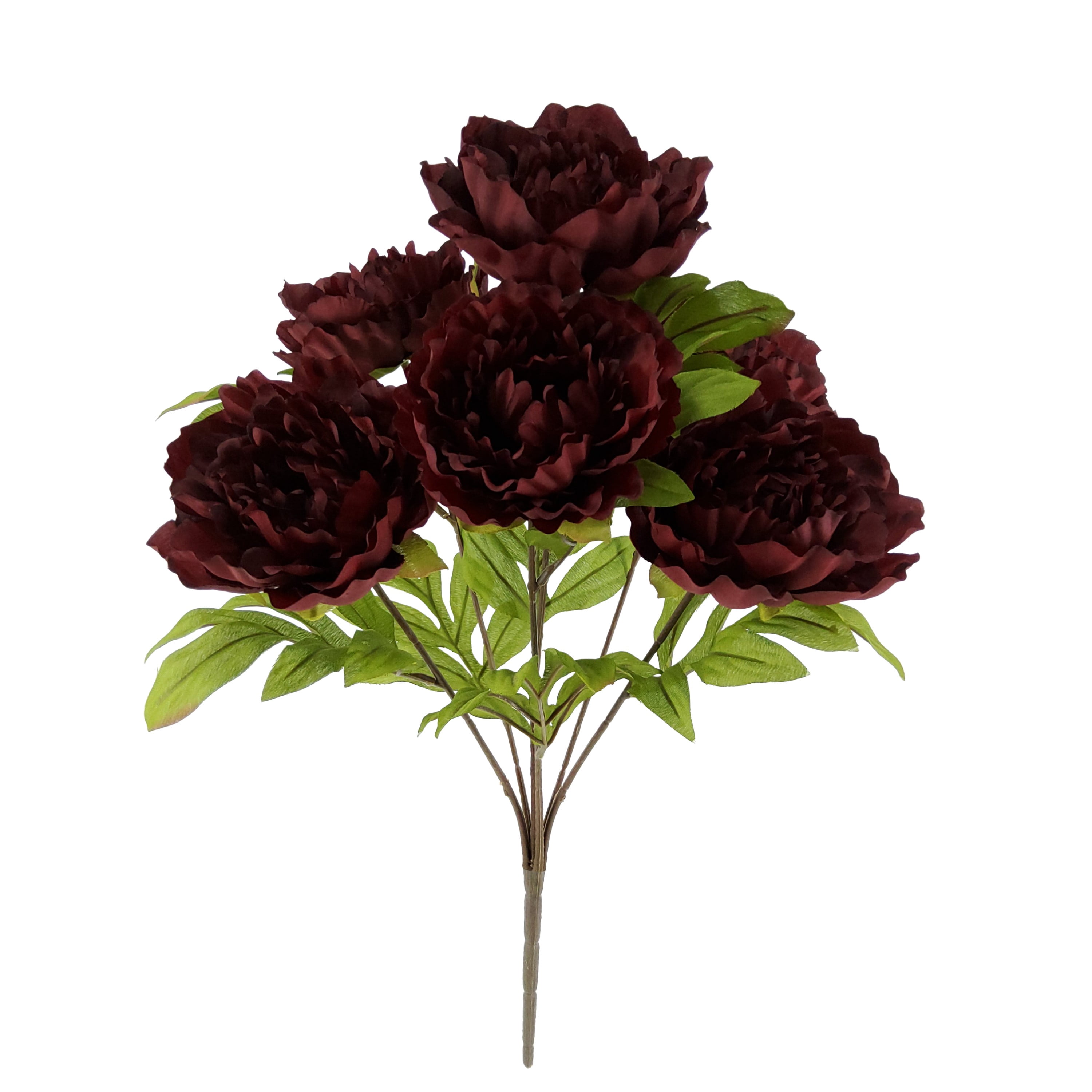 Mainstays Indoor 19 in Artificial Polyester Peony Bush, Burgundy