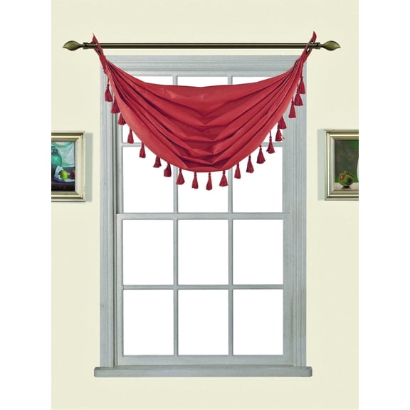 BURGUNDY RED ELEGANCE FASHION M12 VALANCE WATERFALL FAUX SILK WITH TASSELS GROMMETS SEMI SHEER VALANCE KITCHEN ,NURSERY,BATHROOM, EVENTS, WEDDING,PARTY'S SIZE 38" WIDE X 22" LONG