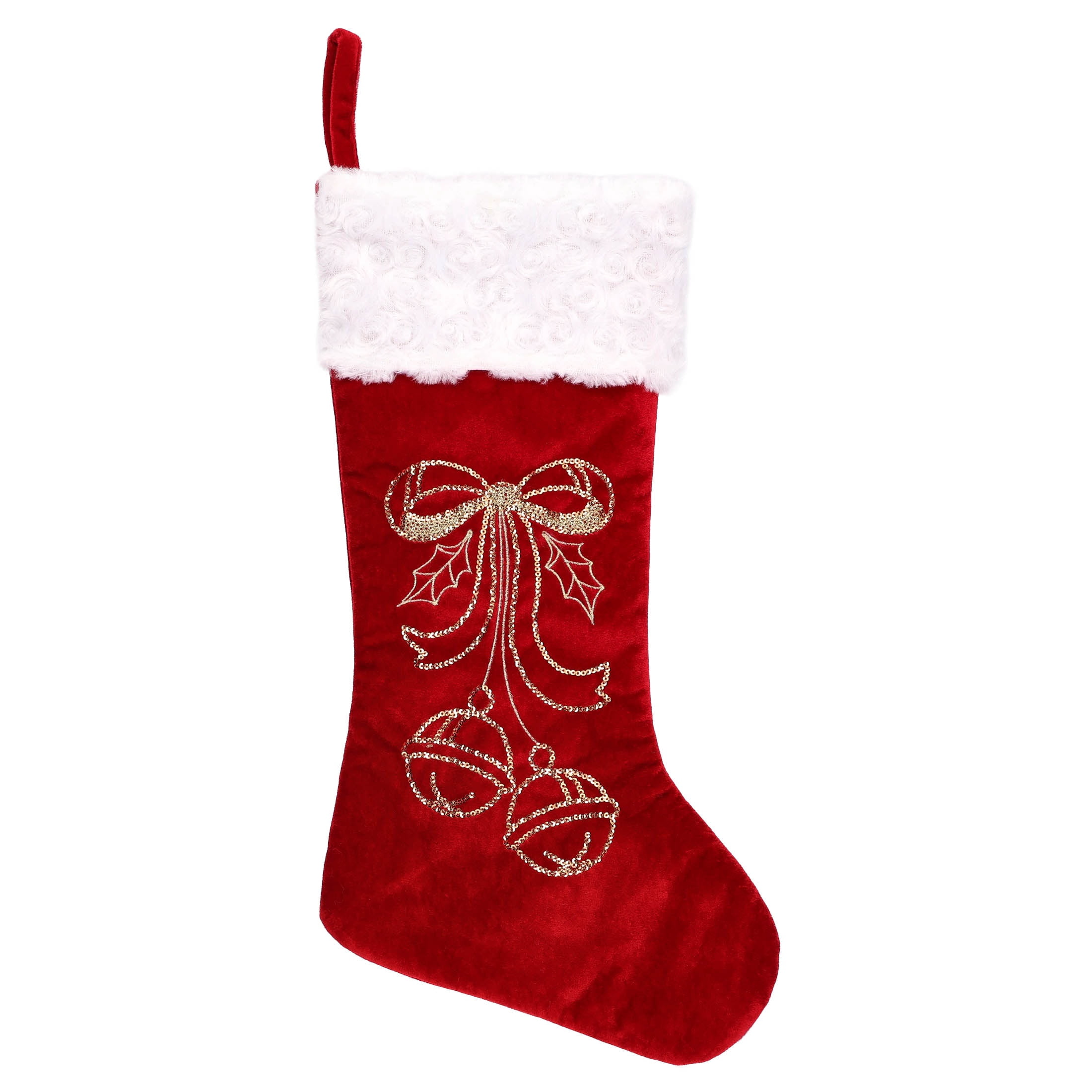 Velvet Jingle Bells Christmas Stocking, Burgundy, 18", by Holiday Time