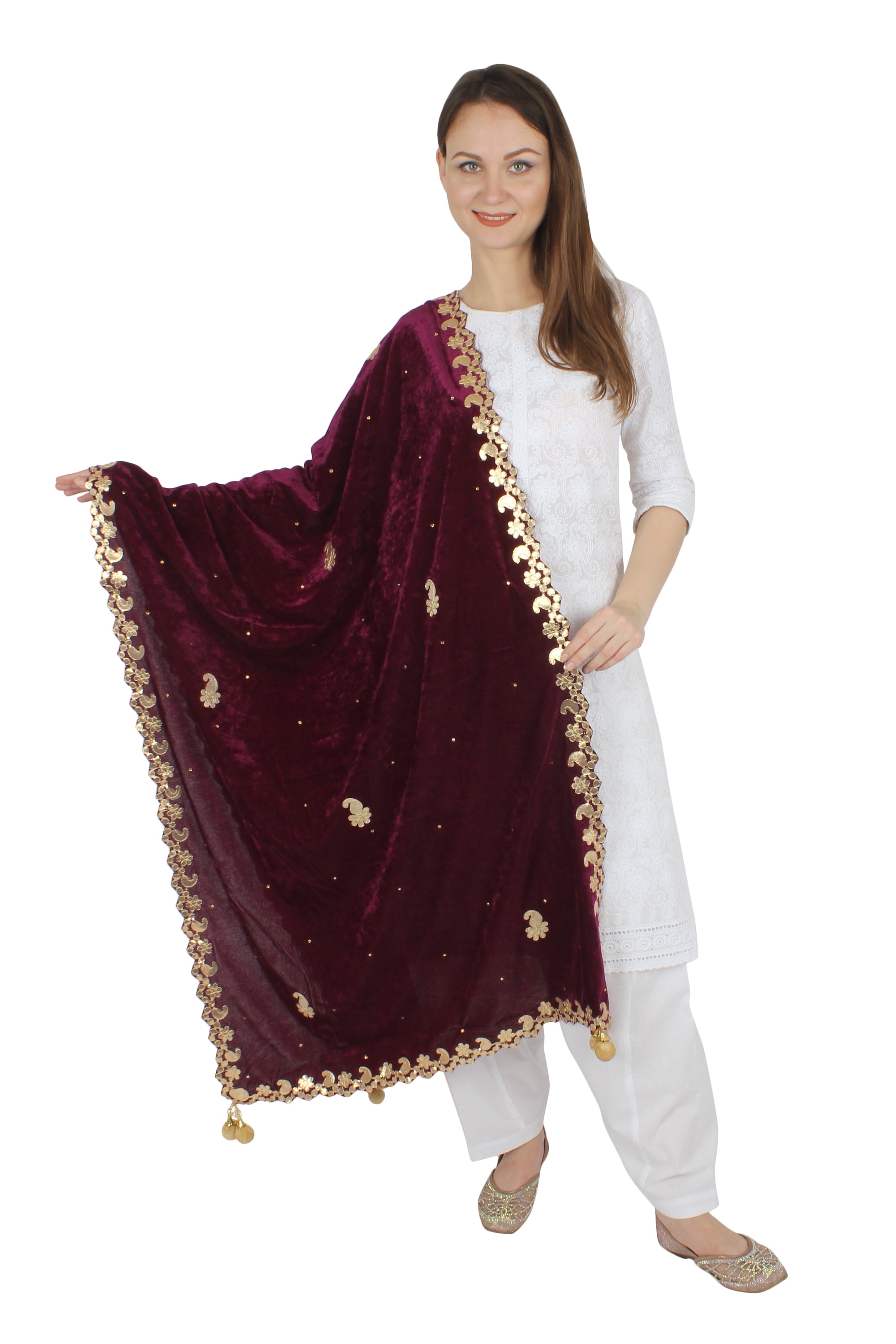 gota patti velvet shawl