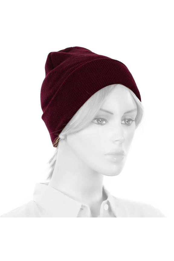 BURGUNDY WINE RED BEANIE HAT Classic Plain Long Cuff Mens Knit Beanie Sock Cap Adult Size