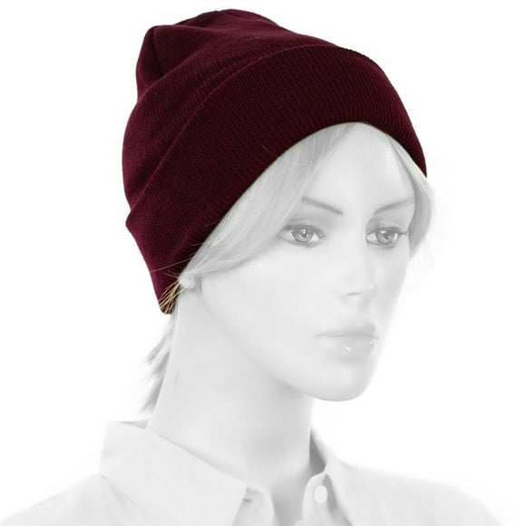 BURGUNDY plain blank long fold up beanie Hat Adult Size Soft 9" folded - New with box/tags