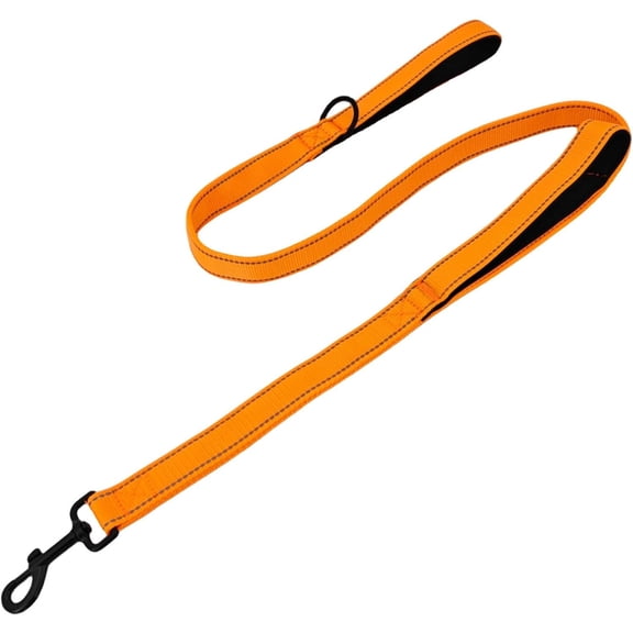 BURIBURI 4FT Black Strong Dog Leash with 2 Padded Handles, Traffic Handle Extra Control, Double-Sided Reflective Walking Lead for Small Medium and Large Dogs(Black, 4FT)