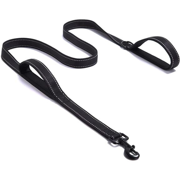 BURIBURI 4FT Black Strong Dog Leash with 2 Padded Handles, Traffic Handle Extra Control, Double-Sided Reflective Walking Lead for Small Medium and Large Dogs(Black, 4FT)