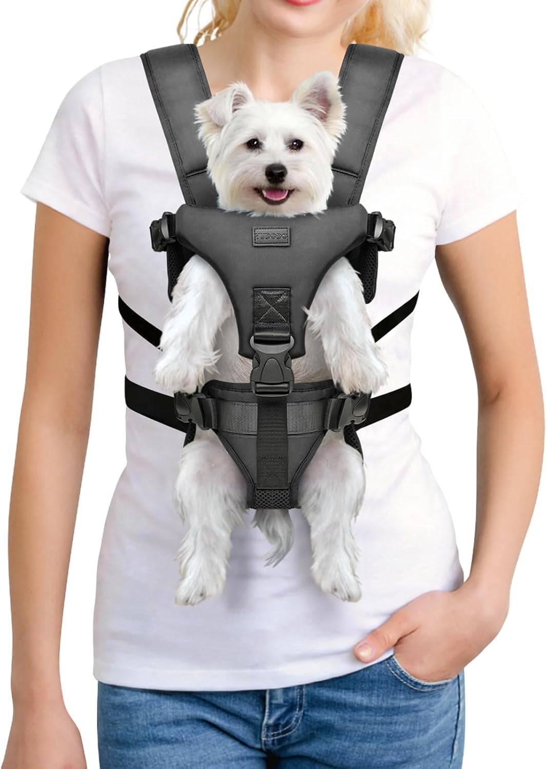 BURIBURI 6-11lbs Front Pet Carrier Backpack for Small Dogs and Cats, Secure and Breathable Mesh Travel Dog Carrier with Safety Belt, Ergonomic Support, Adjustable for Walking, Hiking (Black-Pro S)