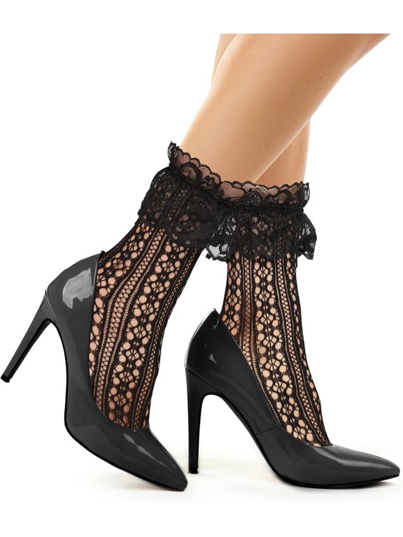 Benefeet Lace Ruffle Socks for Women & Girls - Fancy Frilly Mesh Sheer Decorated Cute Princess Bride Anklet Socks