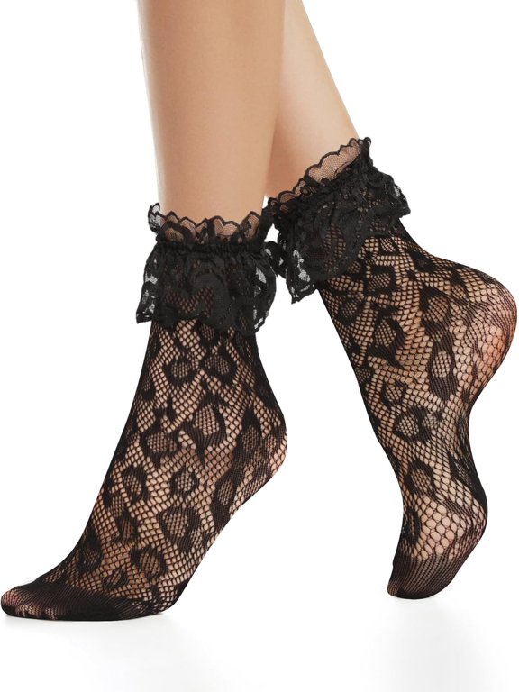 Benefeet Lace Ruffle Socks for Women & Girls - Fancy Frilly Mesh Sheer Decorated Cute Princess Bride Anklet Socks