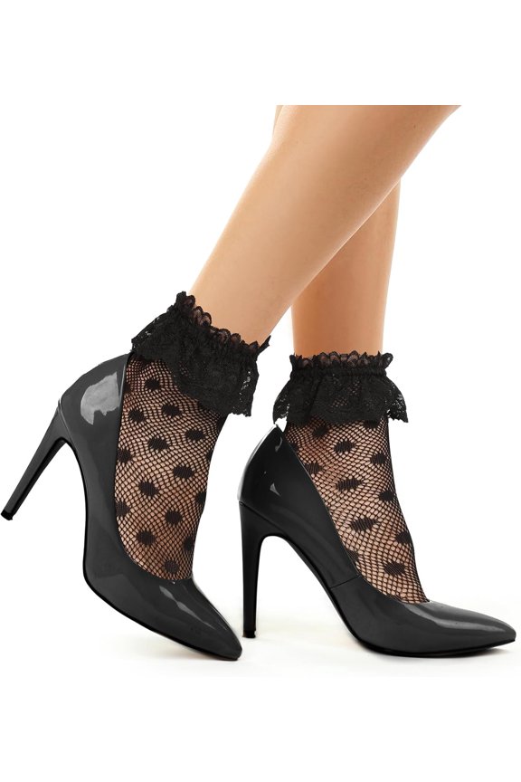 Benefeet Lace Ruffle Socks for Women & Girls - Fancy Frilly Mesh Sheer Decorated Cute Princess Bride Anklet Socks