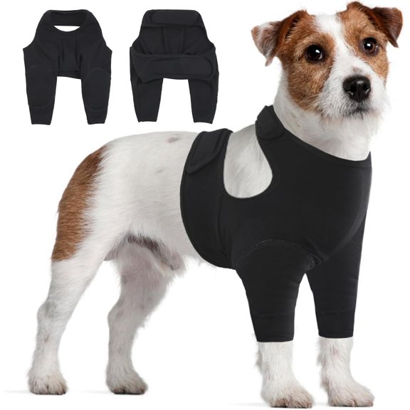 BURIBURI Dog Recovery Suit for Front Legs, Adjustable Dog Leg Sleeves to Stop Licking, Dogs Elbow Braces Protector for Leg Injuries Shoulder Wound, Cone Collar Alternatives,Black,M