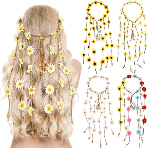 BURIBURI Flower Headband Hippie Sunflower Hairband Floral Crown Bohemian Hair Band Women Girls Boho Hair Hoop Headpiece Party Decoration Hair Accessories