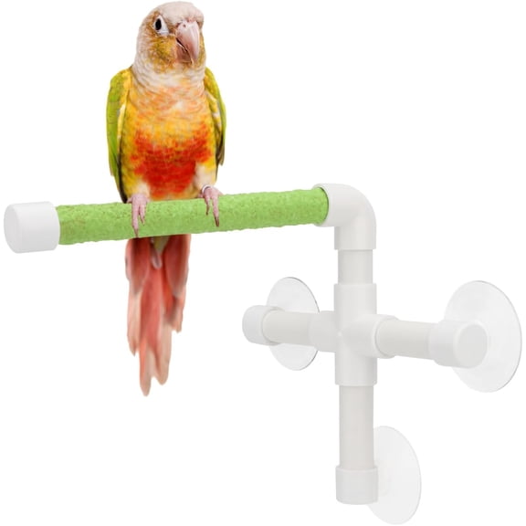 BURIBURI Portable Suction Cup Bird Window and Shower Perch Toy for Bird Parrot Macaw Cockatoo African Greys Budgies Parakeet Bath Perch Toy