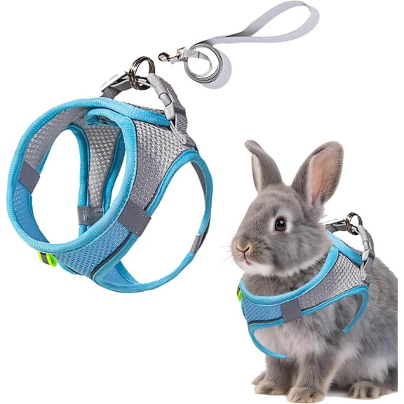 BURIBURI Rabbit Harness and Leash Set Escape Proof, Adjustable Soft Padded Vest, Breathable Mesh Bunny Harness with Reflective Strap, Safe for Small Animals(Pink,S)