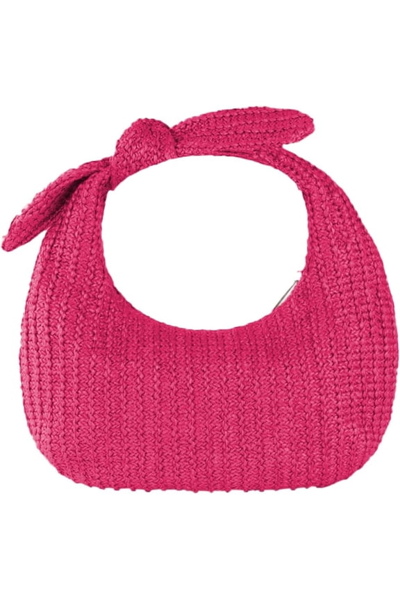 Straw Purses for Women Bow-Knot Straw Woven Clutch Bag Vacation Style Crescent Handbag Hobo Purse for Beach Travel
