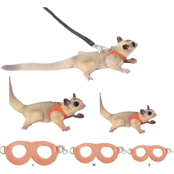 BURIBURI Sugar Glider Harness & Leash Set - Escape-Proof 3-Piece Adjustable Vest for Squirrels Rats Mice Mouse & Small Animals - Hamster Gerbil Walking Gear, Pet Toy Accessories, Black