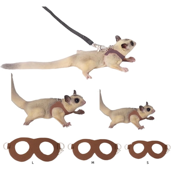 BURIBURI Sugar Glider Harness & Leash Set - Escape-Proof 3-Piece Adjustable Vest for Squirrels Rats Mice Mouse & Small Animals - Hamster Gerbil Walking Gear, Pet Toy Accessories, Black