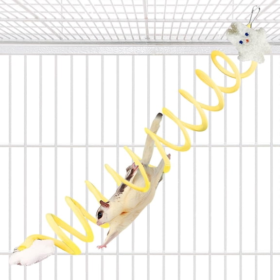 BURIBURI Sugar Glider Toys, Elastic Sugar Glider Climbing Ropes, Hanging Sugar Cage Accessories, Rat Enrichment Climbing Toys, Soft Touch Small Pet Swing Toy (2pcs Blue & Yellow)
