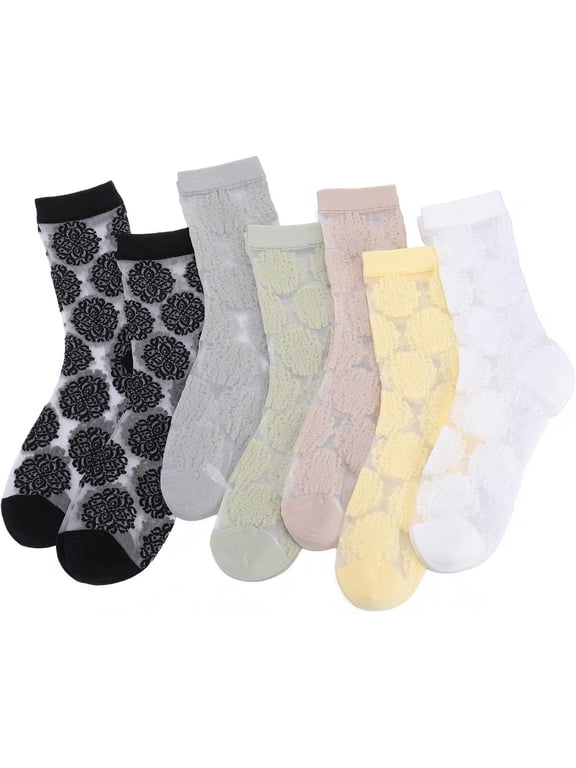 Vintage Flower Sheer Socks for Women Ankle Mesh Lace Elastic Jacquard Transparent Socks