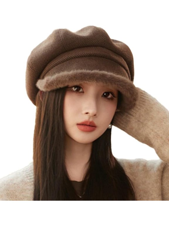 Women Autumn Winter Beret Hat Fashion Visor Newsboy Cap Warm Snow Ski Caps Solid Color Vintage Octagonal Hat