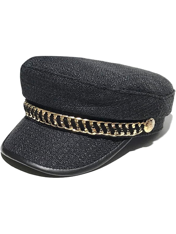 Women Fiddler Cap Newsboy Hat with Chain Trendy Visor Beret Caps for Ladies Girls Spring Red Captain Hat