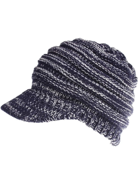 Women Winter Warm Knit Messy High Bun Ponytail Hat Visor Beanie Cap Knitted Baseball Cap