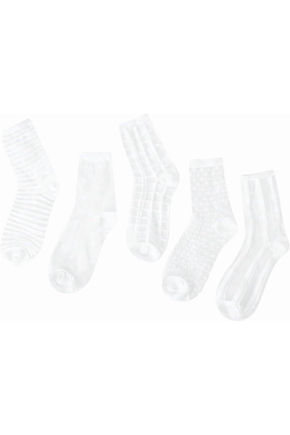 Women's 5 Pairs Sheer Socks Mesh Crew Socks Transparent See Through Tulle Socks