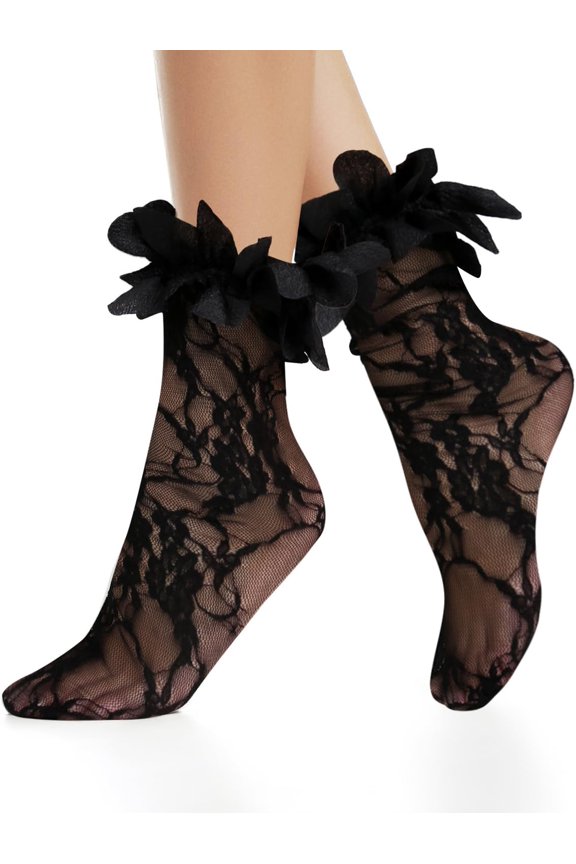 Women's Ruffle Fishnet Anklet Socks - Fake Feather Cuff Mesh Lace - Gift