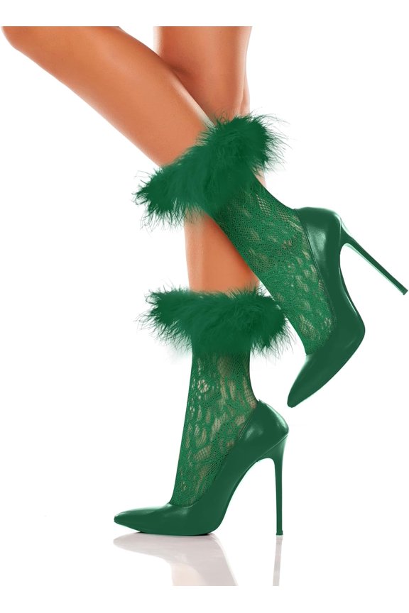 Women's Ruffle Fishnet Anklet Socks - Fake Feather Cuff Mesh Lace - Gift